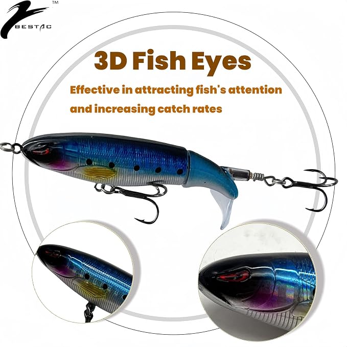 Bestac Topwater Fishing Lures Set Popper Lures for Bass Catfish Pike Perch Bass Lures with Floating Rotating Tail Artificial Hard Bait Multiple Colors