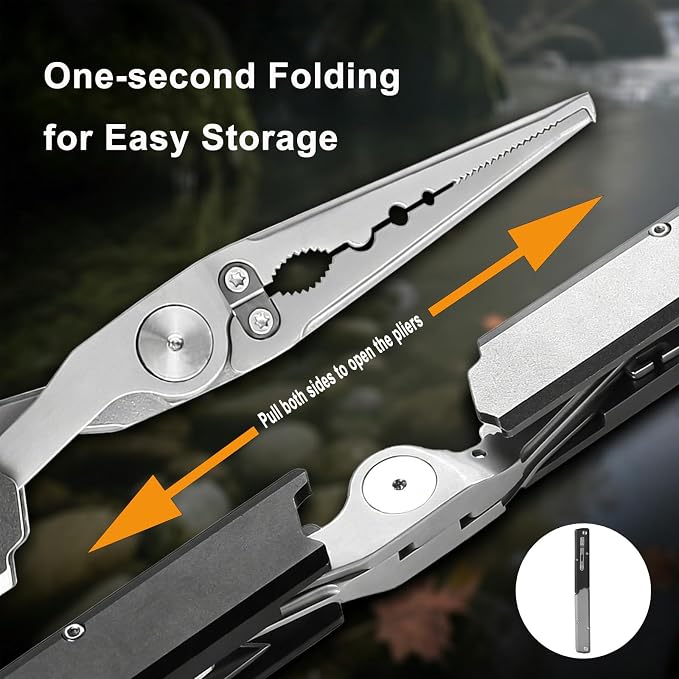 12-IN-1 Fishing Multitool, Titanium Coated Saltwater Fishing Pliers | Pen-shaped Foldable Fishing Pliers, Catfishing Equipment, Fish Hook Remover, Split Ring Pliers, Line Stripper, Gifts for Men