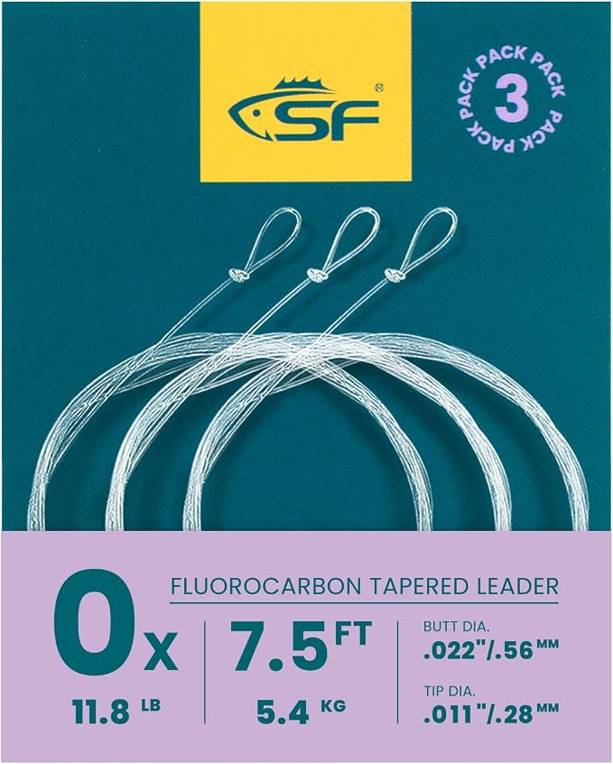 SF 3 Packs Pre-Tied Loop Fly Fishing Tapered Leader Fluorocarbon 7.5FT 9FT 12FT 0X 1X 2X 3X 4X 5X 6X 7X