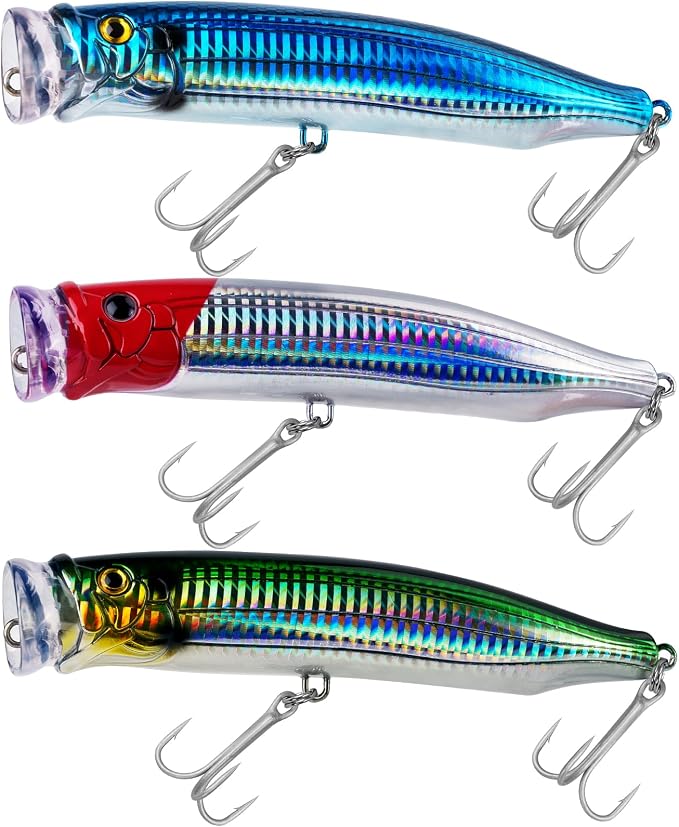 THKFISH Popper Lures Saltwater Tuna Popper Topwater Fishing Lures for Surf Fishing Bass with 3D Eyes for GT Tuna Large Fish 5.9in 1pc/3pcs