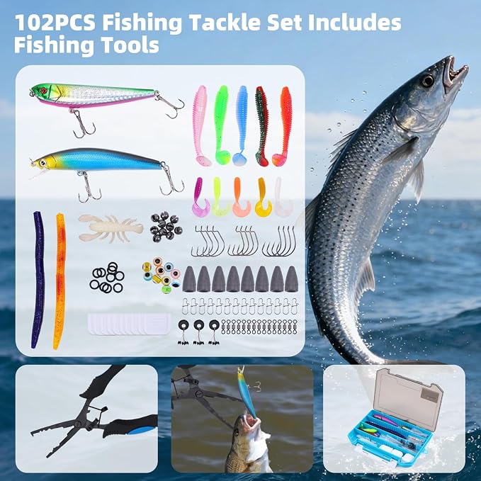 103PCS Fishing Tackle Bag, Fishing Gear for Men Adults, Camouflage Backpack with Rod Holder Tackle Box, Waterproof Sling Fishing Tackle Storage Bags & Wraps, for Fishing, Camping, Hiking