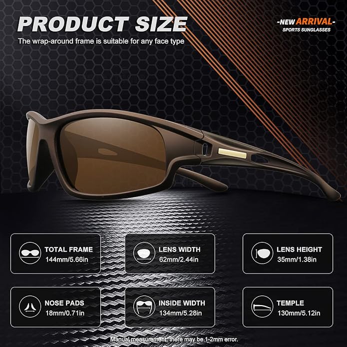 Polarized Sports Sunglasses for Men 100% UV Protection Wrap Around Unbreakable Sun Glasses for Fishing Driving
