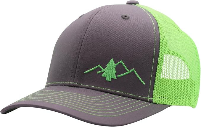LINDO Trucker Hat [ Great Outdoors Design ] for Men and Women: Mid Profile Cap with Breathable Mesh Back and Adjustable Snap