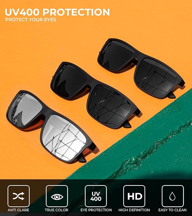 KALIYADI Polarized Sunglasses for Men and Women, Mens Sun Glasses with UV Protection for Driving Fishing Golf (3 Packs)