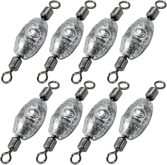 Uenhoy Fishing Weights Inline Trolling Fishing Sinker Tackle with Inner Swivels, Oval Drop Casting Fishing Weight Sinkers