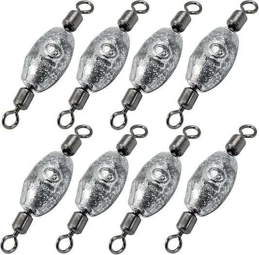 Uenhoy Fishing Weights Inline Trolling Fishing Sinker Tackle with Inner Swivels, Oval Drop Casting Fishing Weight Sinkers