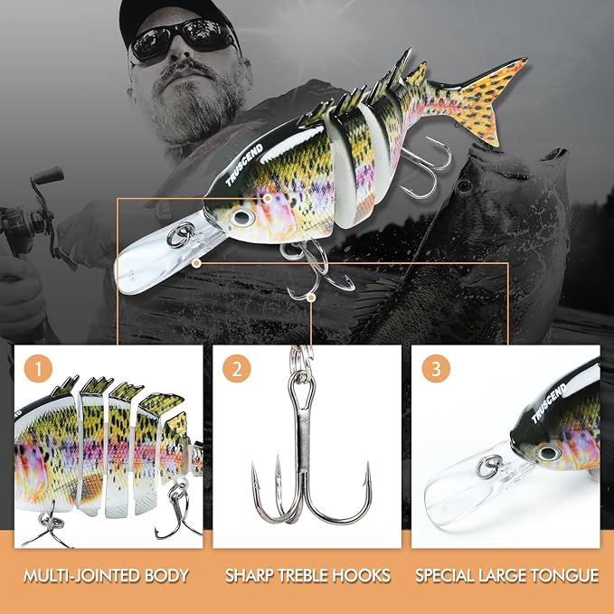 TRUSCEND Swimmax Easy Catch Fishing Lures with BKK Hooks, Wiggling, Vibrating, Rattling and Gurgling for More Bite, Heavy-Duty Dyneema Fiber Jointed Swimbaits for Bass, Trout, Walleye, Crappie, Pike