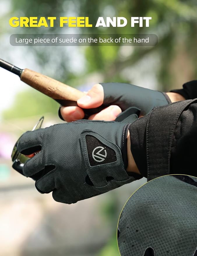 Fishing Gloves 3 Fingerless,Abrasion Resistant, Anti-Slip,Lightweight Breathable for Men Women,Ideal for Lure Fishing