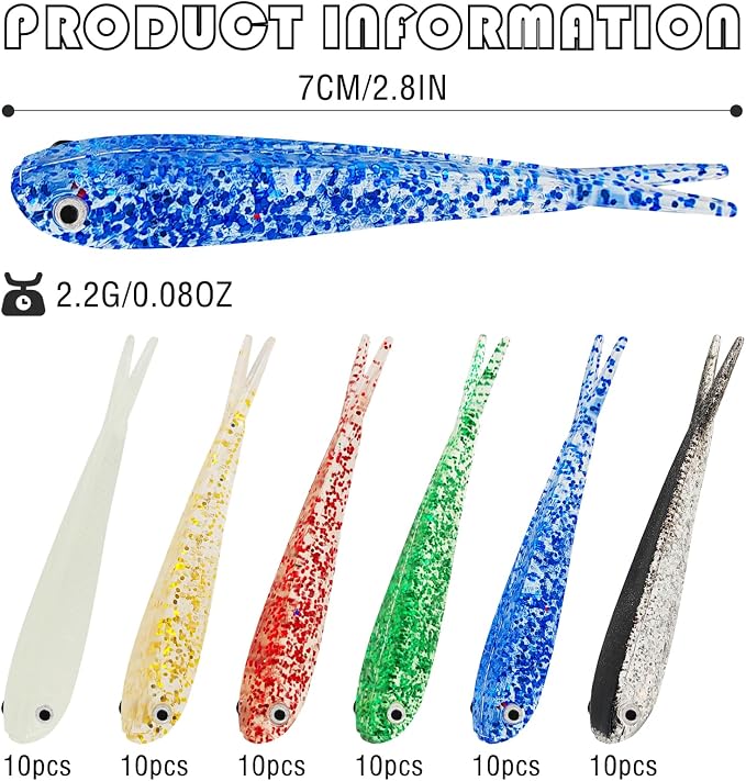 Soft Fishing Lures Kit Paddle Tail Swimbaits Plastic Worms Set Mixed Color Minnow Jerkbait Bass Lure Baitsfor Trout,Walleye,Crappie
