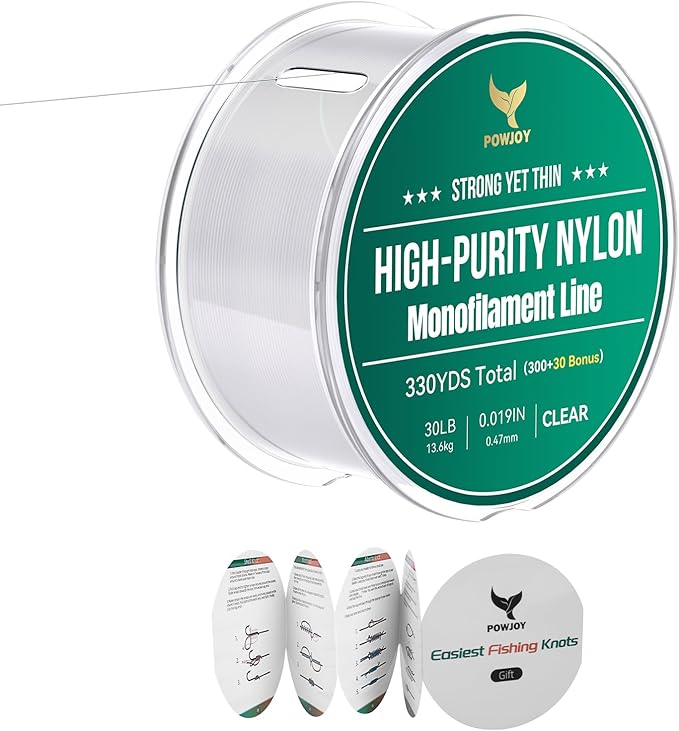 Pro Monofilament Fishing Line with Knot Instruction Cards for Multi Purpose Cost Effective, Strong Yet Thin Nylon String for Big Fishes, Tangle-Free & UV Resistant, 15/20/30/50/80LB