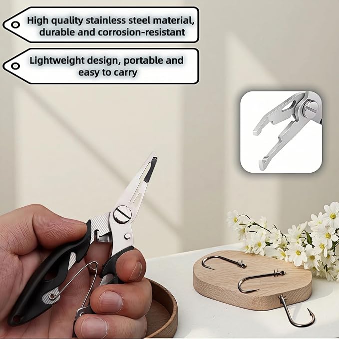 Multitool Fishing Pliers, Stainless Steel Multi-Tool with Spring-Loaded Design, Anti-Slip Grip, Line Cutter, Hook Remover for Saltwater Fishing