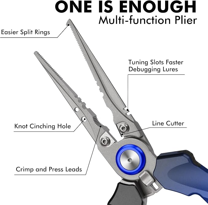 TRUSCEND Easy Use Lockable Fishing Pliers with Tungsten Carbide Cutter, Innovative Ergonomic Handy Handle, Saltwater Corrosion Resistant Teflon Coated Fishing Tool, Light Multi-Function Fishing Gear