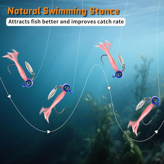 FishTrip Jig Heads Hooks with Spinner - Underspin Crappie Fishing Jighead with Willow Blade for Saltwater Freshwater 1/32oz,1/16oz,1/8oz,3/16oz,1/4oz
