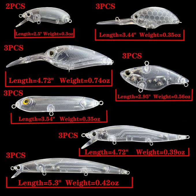 20PCS Lure Blanks Unpainted Fishing Lures, Crankbait Kit With 3D Eyes for Walleye Trout Bass Fishing, Topwater Hard Lures