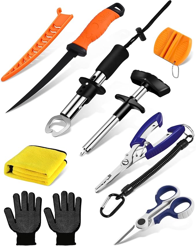 Fish Lip Gripper，Fishing Split Ring Pliers，Fish Hook Remover Tool Kit，Fishing Gear Gift for Men，Saltwater Line Cutting Fishing Tackle，Accessory Set
