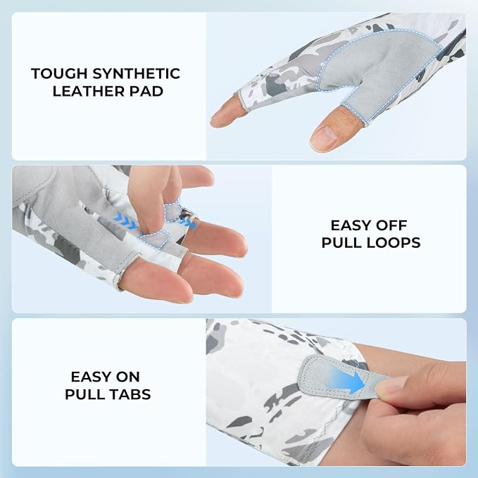 KastKing Agies Fishing Gloves Men, UPF 50+ Sun Gloves UV Protection, Cooling Quick-Dry 3/4 Fingerless Gloves with Extended Cuff, Microfiber Palm & Pull Tabs, for Fishing, Kayaking, Hiking, Hunting