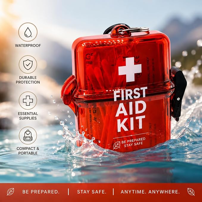 First Aid Kit for Car, Travel, Camping, Sports, Compact, Waterproof, Essential Protection