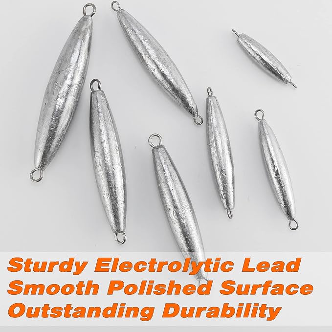 Dr.Fish 5 Pack Inline Trolling Sinker Torpedo Fishing Weight Lead Fishing Weight Sinker Double Ring Saltwater Offshore Boat Fishing