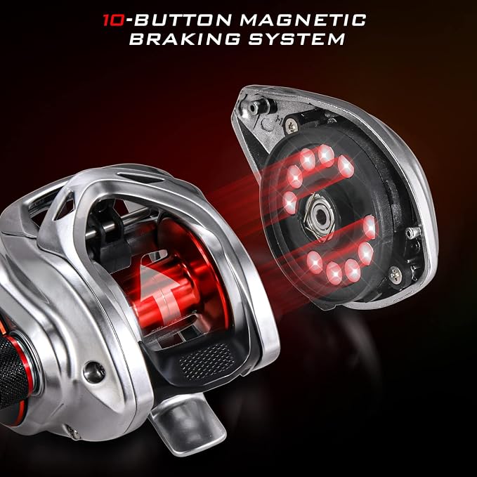 Sougayilang Baitcasting Reel – Lightweight Graphite Frame – 9 + 1 Anti-Reverse Ball Bearings, 8.0:1 High-Speed Gear Ratio Fishing Reel