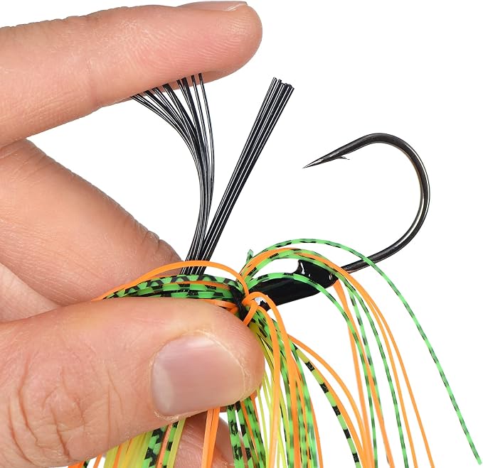 Fishing Jig with Weed Guard 3/8 oz Silicone Skirt Fishing Lures for Bass Perch Multi-Color Pack of 6