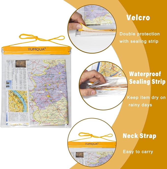 YUMQUA Waterproof Bags Large Size 3 Pack, Clear Watertight Pouch Holder for Document Map Camera Mobile Phone Car Key, fits Kayaking Boating Hiking Water Sports