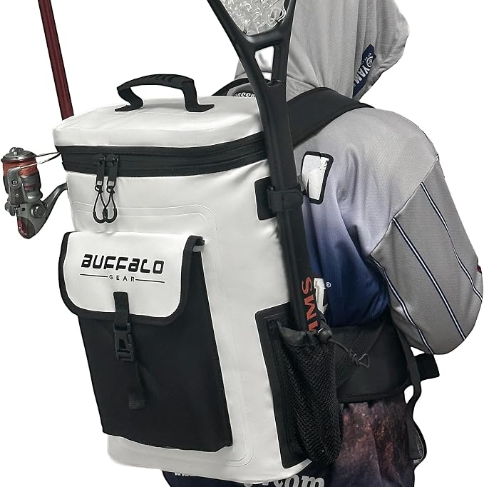 Buffalo Gear Fish Cooler Backpack 32Qt Waterproof Fishing Backpack Cooler Portable Fish Bag, Keep Ice Cold More Than 24 Hours