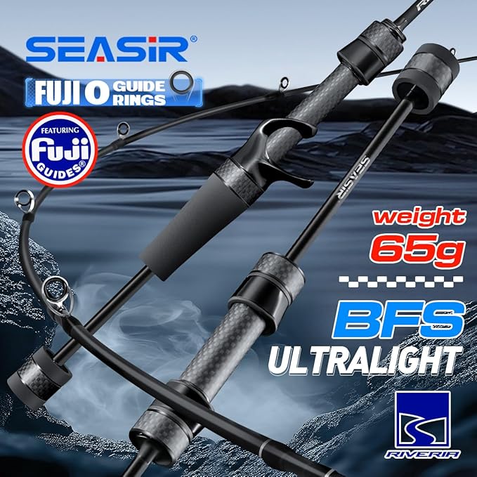 SEASIR Riveria Ultralight Fishing Rod, BFS Spinning Baitcasting Rod, 40T Carbon Fiber Baitcaster Rod, 10 Piece Casting Rod for Freshwater Bass Trout, Fuji O Ring Guide, EVA Handle, Fast, Black