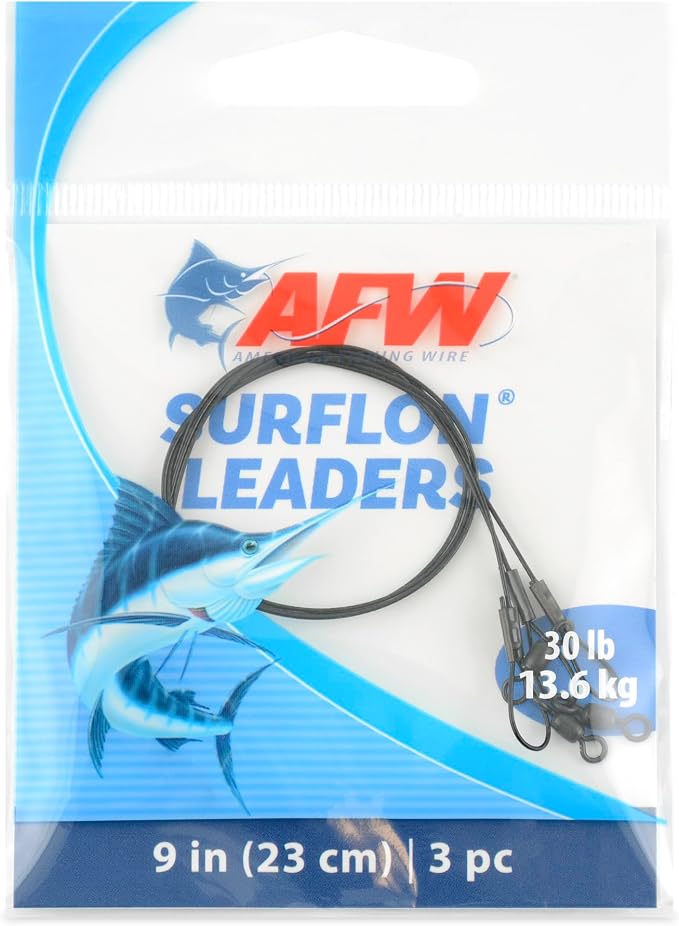 AFW Surflon Fishing Leaders – Black Nylon Coated Stainless Steel Wire, Swivel & Snap, 3 Pack, Variety Pack – Strong Leader Line for Catfishing & Toothy Game Fish