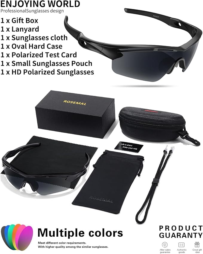 Rosemal Sports Sunglasses Polarized Cycling Sunglasses Running Driving Fishing Hiking for Men Women UV400 TAC TR90