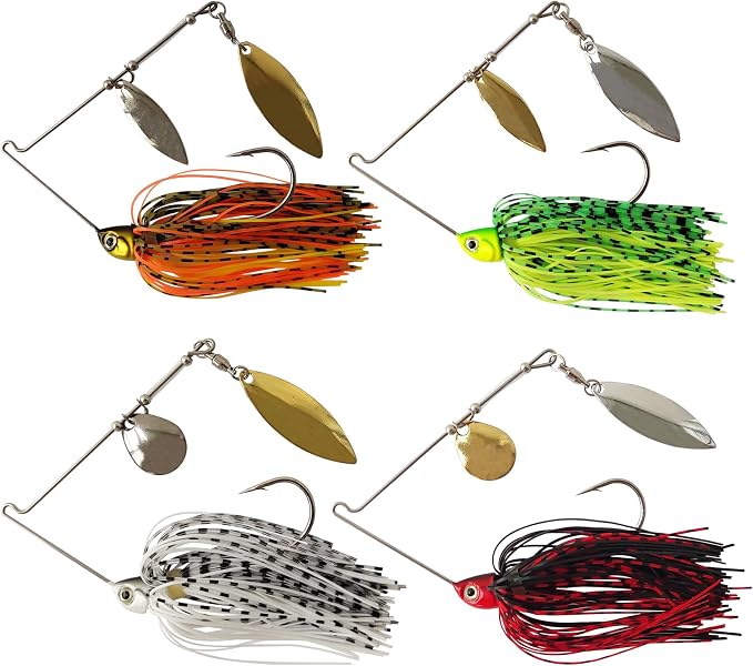 Eupheng Bass Spinnerbaits, 1/4 3/8 1/2 1/8 3/16 oz, Double Willow & Colorado Blades with Silicone Skirt Bass Spinner baits