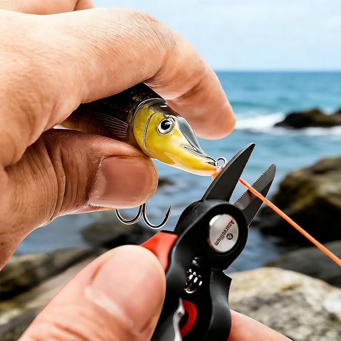 Mini Fishing Scissors with Gentle-Return Zinger, Rust-Resistant Braided Line Cutter, Compact Stainless Steel Snips, Smooth Lock for Saltwater