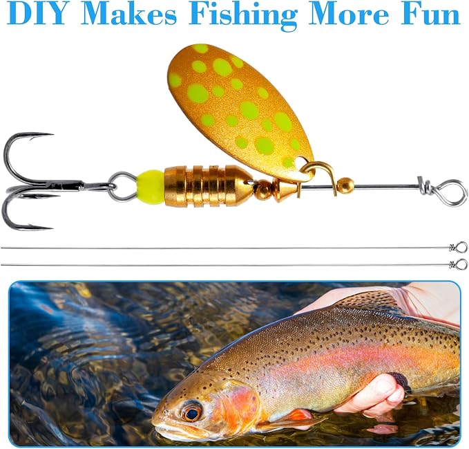 100PCS Fishing Wire Spinner, Stainless Steel Lure Making Supplies Kit for Hanging Fishing Spinners Rigs for Crafts
