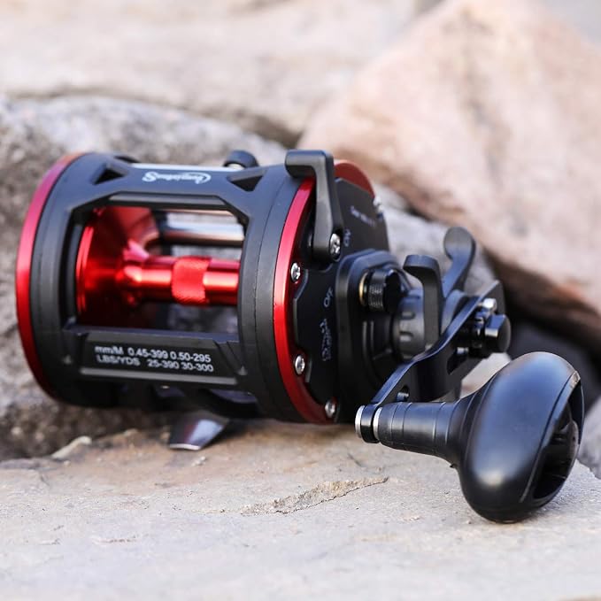 Sougayilang Trolling Reel Level Wind Conventional Reel Graphite Body Fishing Reel, Durable Stainless-Steel, Large Line Capacity