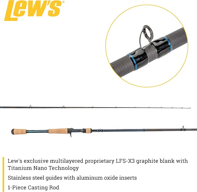 Lew's LFS Casting Fishing Rod, LFS-X3 Blank, Cork Split-Grip, Fuji Concept O Guides, Full Contact Reel Seat, Blue/Black