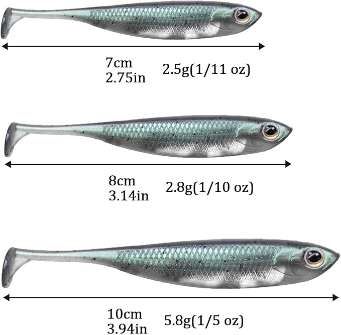 QualyQualy Soft Plastic Swimbait Paddle Tail Shad Lure Soft Bass Shad Bait Minnow Paddle Tail Swim Bait for Bass Trout Walleye Crappie - 2.75in, 3.14in, 3.94in, 5in