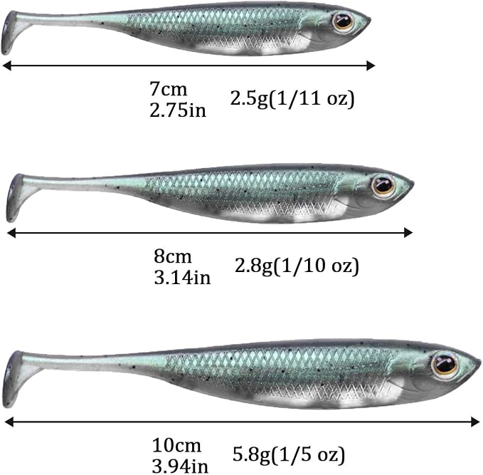 QualyQualy Soft Plastic Swimbait Paddle Tail Shad Lure Soft Bass Shad Bait Minnow Paddle Tail Swim Bait for Bass Trout Walleye Crappie - 2.75in, 3.14in, 3.94in, 5in
