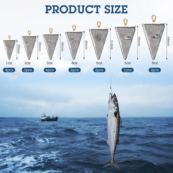 Shimeyao 18 Pieces Pyramid Sinkers Fishing Weights Triangle Fishing Sinkers Rig Pyramid Sinker for Ocean Saltwater Surf Bass Casting Gear Tackle