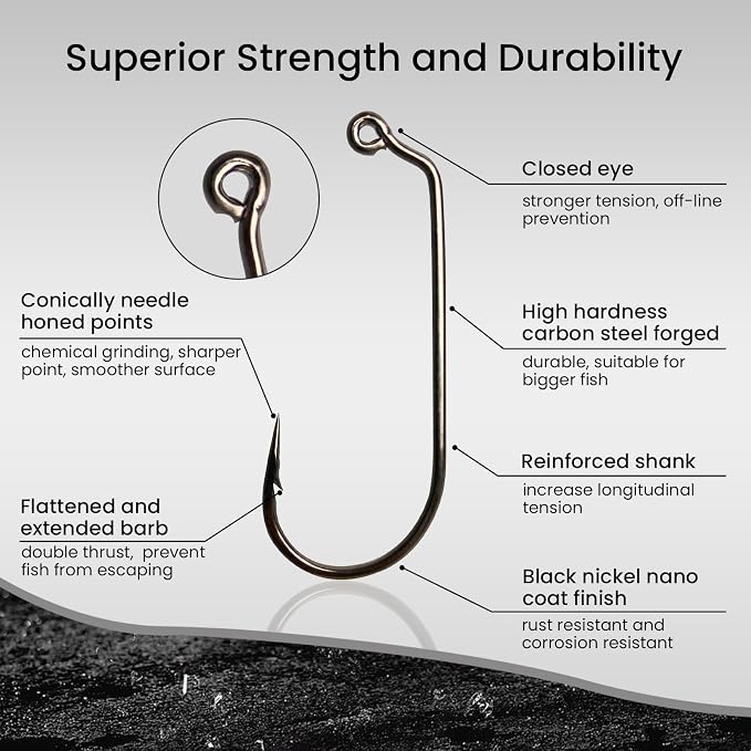 Pristis 25 Pack High Carbon Steel Fishing Hooks, Reinforced EWG Circle Octopus Round Bend 60 Degree Wide Gap Strong Barbed Worm Fish Hook Jig Bait Rig for Saltwater Freshwater Bass Tuna Walleye Trout