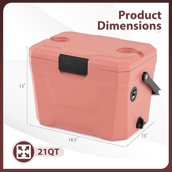 COSTWAY Insulated Portable Cooler, Hard Shell Ice Chest w/ 2 Cup Holders, Bottle Opener, Drain Plug, 3-Day Ice Retention, Outdoor Leak-Proof Dry Box for Beach, Camping, Fishing, Picnic