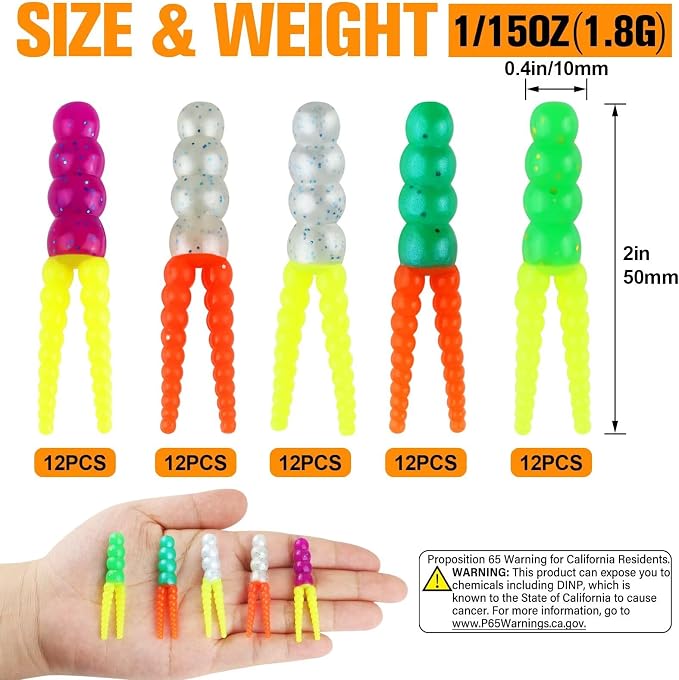Dovesun Crappie Lures Kit Fishing Soft Plastic Lures Crappie Walleye Trout Bass Fishing Baits Fishing Grub Worms Minnow Paddle-Tail Split-Tail Grub Swimbaits 50-100Pcs with Tackle Box