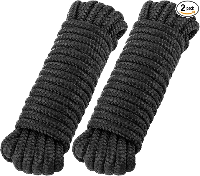 Premium Marine-Grade Dock Lines - 2 Pack 3/8" x 25' Strength-Tested Double Braided Nylon Boat Ropes with 12" Security Loops | Heavy-Duty Docking & Mooring Rope