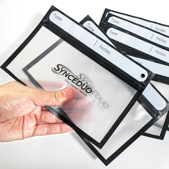 Synceuo 20pcs Soft Plastic Bait Bags, 7"x5" Reusable Bait Packaging Storage with Label Strips for Fishing Lure Making Supplies, Clear Soft Bait Binder Small Tackle Organizer