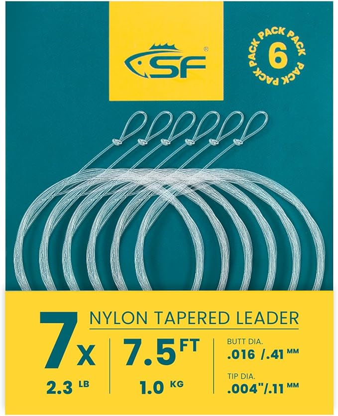 SF Pre-Tied Loop Fly Fishing Tapered Leader Nylon Clear Trout Freshwater Saltwater Bonefish Permit Bass Salmon Steelhead 7.5FT 9FT 10FT 12FT 15FT 0X 1X 2X 3X 4X 5X 6X 7X