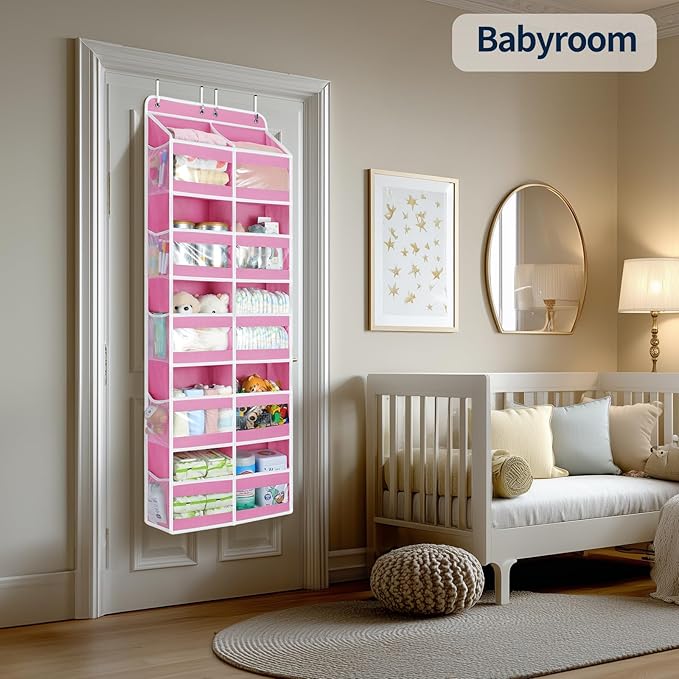 Yecaye 5-Tier Over The Door Organizer Dual-Column, 80lbs Load Stuffed Animal Storage of 10 Compartments, Heavy Duty Door Organizer Hanging for Bedroom Closet Dorm Bathroom Pantry, Macaron Pink