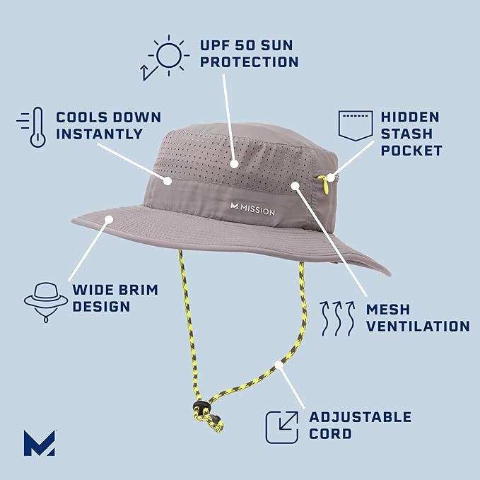 MISSION Cooling Anywhere Boonie Hat, Charcoal - Unisex Wide-Brim Hat for Men & Women - Lightweight & Durable - Cools Up to 2 Hours - UPF 50 Sun Protection - Machine Washable