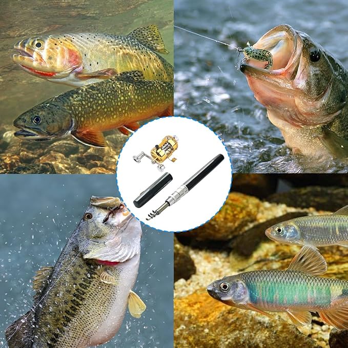 Mini Fishing Rod Reel Combo, Pocket Fish Pole Pen Shape Kit Pockets Size Fishing Rods Portable Telescopic Lightweight Aluminum Alloy Freshwater River Lake Reservoir Saltwater Gift for Man