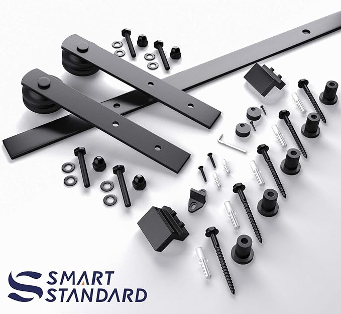 SMARTSTANDARD 6.6FT Barn Door Hardware kit, Barn Door Track, Sliding Door Hardware kit, Smoothly and Quietly -Heavy Duty Sturdy -Easy to Install, Fit 36"-40" Wide Panel (I Shape Hanger)