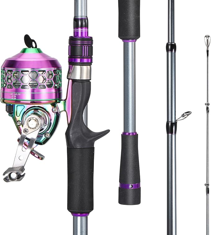 Sougayilang Fishing Reel Rod Combo, Two Pieces Colorful Poratble Light Weight Casting Rod with Spincast Fishing Reel for Freshwater
