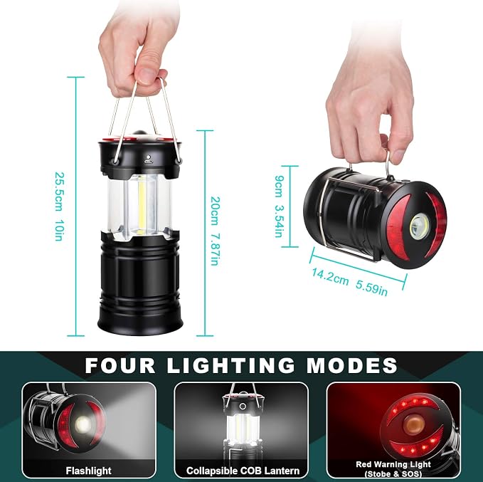 4 Pack Lantern Camping Essentials Lights, Led Flashlight for Power Outages, Tent Lights for Emergency, Survival Gear and Supplies for Hurricane, Rechargeable and Battery Powered Operated Lamp