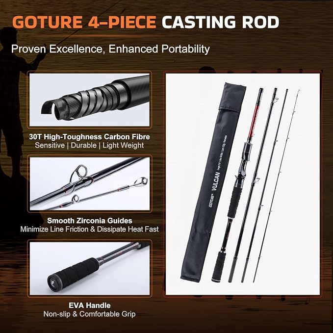 Goture Spinning Fishing Rod & Reel Combo with Carrier Bag,6.6-9FT,Spin Reels, Lures Kit, Pliers, Braided Line, Fish Gripper, Carbon Fiber Freshwater Fishing Rod Full Kit for Starter